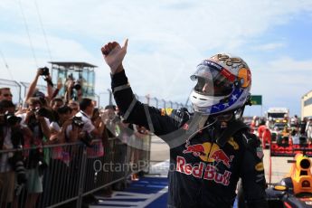 World © Octane Photographic Ltd. Red Bull Racing RB12 – Daniel Ricciardo (3rd). Sunday 23rd October 2016, F1 USA Grand Prix Parc Ferme, Austin, Texas – Circuit of the Americas (COTA). Digital Ref :1750LB2D6168