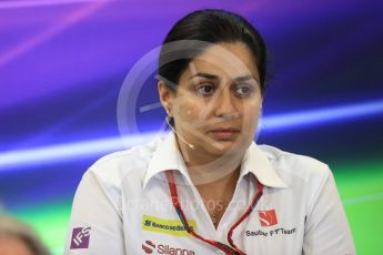 World © Octane Photographic Ltd. F1 USA Grand Prix Practice 2, Austin Texas – Circuit of the Americas (COTA) FIA Personnel Press Conference. Friday 21st October 2016. Monisha Kaltenborn – Sauber F1 Team Team Principal. Digital Ref :1744LB1D1421