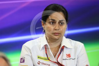 World © Octane Photographic Ltd. F1 USA Grand Prix Practice 2, Austin Texas – Circuit of the Americas (COTA) FIA Personnel Press Conference. Friday 21st October 2016. Monisha Kaltenborn – Sauber F1 Team Team Principal. Digital Ref :1744LB1D1477