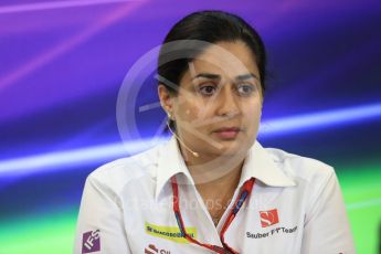 World © Octane Photographic Ltd. F1 USA Grand Prix Practice 2, Austin Texas – Circuit of the Americas (COTA) FIA Personnel Press Conference. Friday 21st October 2016. Monisha Kaltenborn – Sauber F1 Team Team Principal. Digital Ref :1744LB1D1503