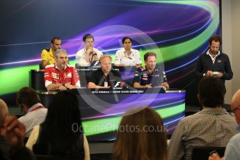 World © Octane Photographic Ltd. F1 USA Grand Prix Practice 2, Austin Texas – Circuit of the Americas (COTA) FIA Personnel Press Conference. Friday 21st October 2016. Cyril Abiteboul - Renault Sport F1 Team Managing Director, Maurizio Arrivabene – Scuderia Ferrari Team Principal, Gene Haas - Haas F1 Team Owner, Christian Horner - Red Bull Racing Team Principal, Monisha Kaltenborn – Sauber F1 Team Team Principal, Toto Wolff - Mercedes AMG Petronas Executive Director. Digital Ref :1744LB2D5262