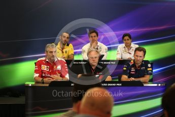 World © Octane Photographic Ltd. F1 USA Grand Prix Practice 2, Austin Texas – Circuit of the Americas (COTA) FIA Personnel Press Conference. Friday 21st October 2016. Cyril Abiteboul - Renault Sport F1 Team Managing Director, Maurizio Arrivabene – Scuderia Ferrari Team Principal, Gene Haas - Haas F1 Team Owner, Christian Horner - Red Bull Racing Team Principal, Monisha Kaltenborn – Sauber F1 Team Team Principal, Toto Wolff - Mercedes AMG Petronas Executive Director. Digital Ref :1744LB2D5271