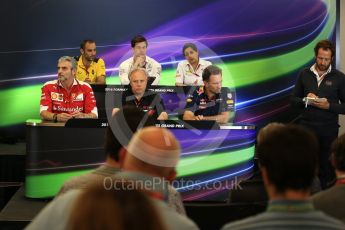 World © Octane Photographic Ltd. F1 USA Grand Prix Practice 2, Austin Texas – Circuit of the Americas (COTA) FIA Personnel Press Conference. Friday 21st October 2016. Cyril Abiteboul - Renault Sport F1 Team Managing Director, Maurizio Arrivabene – Scuderia Ferrari Team Principal, Gene Haas - Haas F1 Team Owner, Christian Horner - Red Bull Racing Team Principal, Monisha Kaltenborn – Sauber F1 Team Team Principal, Toto Wolff - Mercedes AMG Petronas Executive Director. Digital Ref :1744LB2D5276