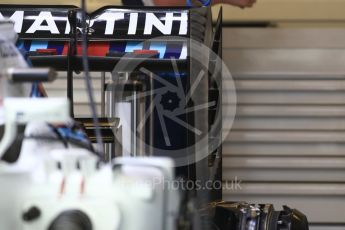 World © Octane Photographic Ltd. Williams Martini Racing, Williams Mercedes FW38 rear wing. Thursday 20th October 2016, F1 USA Grand Prix, Austin, Texas – Circuit of the Americas (COTA). Digital Ref :