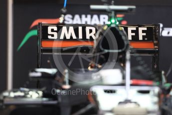 World © Octane Photographic Ltd. Sahara Force India VJM09 rear wing. Thursday 20th October 2016, F1 USA Grand Prix, Austin, Texas – Circuit of the Americas (COTA). Digital Ref :