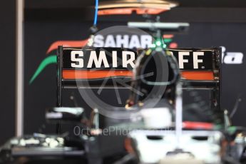 World © Octane Photographic Ltd. Sahara Force India VJM09 rear wing. Thursday 20th October 2016, F1 USA Grand Prix, Austin, Texas – Circuit of the Americas (COTA). Digital Ref :