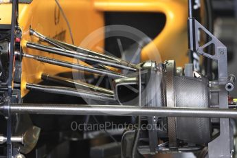 World © Octane Photographic Ltd. Renault Sport F1 Team RS16 front brake and suspension. Thursday 20th October 2016, F1 USA Grand Prix, Austin, Texas – Circuit of the Americas (COTA). Digital Ref :