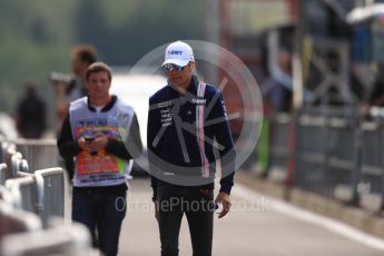 World © Octane Photographic Ltd. Formula 1 - Belgian Grand Prix - Thursday - Pit Lane. Esteban Ocon - Sahara Force India. Circuit de Spa Francorchamps, Belgium. Thursday 24th August 2017. Digital Ref: 1918LB1D4025