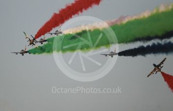 World © Octane Photographic Ltd. UAE Al Fursan (The Knights) Air Display Team – Aermacchi MB-339A. Saturday 25th November 2017, F1 Abu Dhabi GP - Yas Marina circuit, Abu Dhabi. Digital Ref : 2011CB1L8227