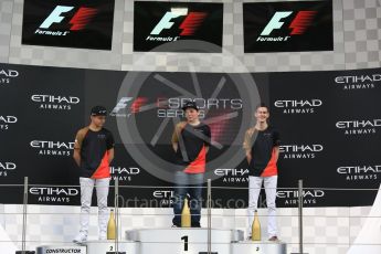 World © Octane Photographic Ltd. F1 eSports podium - Abu Dhabi, Yas Marina Circuit - 26 November 2017.Brendon Leigh (Champion), Fabrizio Donoso Delgado (2nd), Sven Zurner (3rd)