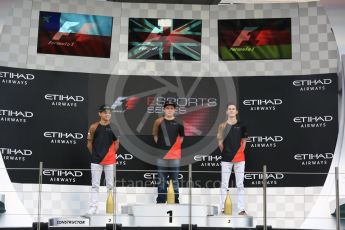 World © Octane Photographic Ltd. F1 eSports podium - Abu Dhabi, Yas Marina Circuit - 26 November 2017.Brendon Leigh (Champion), Fabrizio Donoso Delgado (2nd), Sven Zurner (3rd)