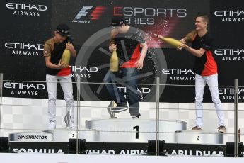 World © Octane Photographic Ltd. F1 eSports podium - Abu Dhabi, Yas Marina Circuit - 26 November 2017.Brendon Leigh (Champion), Fabrizio Donoso Delgado (2nd), Sven Zurner (3rd)