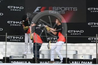 World © Octane Photographic Ltd. F1 eSports podium - Abu Dhabi, Yas Marina Circuit - 26 November 2017.Brendon Leigh (Champion), Fabrizio Donoso Delgado (2nd), Sven Zurner (3rd)