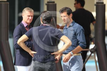 World © Octane Photographic Ltd. Formula 1 - Abu Dhabi Grand Prix - Paddock. David Coilthard, Mark Webber and Pedro de la Rosa. Yas Marina Circuit, Abu Dhabi. Friday 24th November 2017. Digital Ref:1998CB1L5543