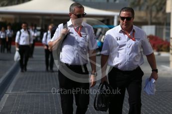 World © Octane Photographic Ltd. Formula 1 - Abu Dhabi Grand Prix - Paddock. Zak Brown - Executive Director of McLaren Technology Group and John Cooper - Commercial and Financial Director. Yas Marina Circuit, Abu Dhabi. Friday 24th November 2017. Digital Ref:1998LB2D7803