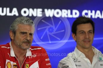 World © Octane Photographic Ltd. Formula 1 - Abu Dhabi Grand Prix – Friday Team Press Conference – Part 1. Maurizio Arrivabene – Managing Director and Team Principal of Scuderia Ferrari and Toto Wolff - Executive Director & Head of Mercedes-Benz Motorsport. . Yas Marina Circuit, Abu Dhabi. Friday 24th November 2017. Digital Ref: