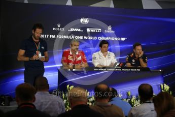 World © Octane Photographic Ltd. Formula 1 - Abu Dhabi Grand Prix – Friday Team Press Conference – Part 1. Maurizio Arrivabene – Managing Director and Team Principal of Scuderia Ferrari, Christian Horner - Team Principal of Red Bull Racing and Toto Wolff - Executive Director & Head of Mercedes-Benz Motorsport. Yas Marina Circuit, Abu Dhabi. Friday 24th November 2017. Digital Ref: