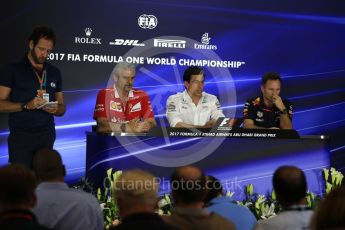 World © Octane Photographic Ltd. Formula 1 - Abu Dhabi Grand Prix – Friday Team Press Conference – Part 1. Maurizio Arrivabene – Managing Director and Team Principal of Scuderia Ferrari, Christian Horner - Team Principal of Red Bull Racing and Toto Wolff - Executive Director & Head of Mercedes-Benz Motorsport. Yas Marina Circuit, Abu Dhabi. Friday 24th November 2017. Digital Ref: