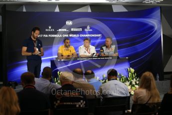 World © Octane Photographic Ltd. Formula 1 - Abu Dhabi Grand Prix – Friday Team Press Conference – Part 2. Cyril Abiteboul - Managing Director of Renault Sport Racing Formula 1 Team, Zak Brown - Executive Director of McLaren Technology Group and Mario Isola – Pirelli Head of Car Racing. Yas Marina Circuit, Abu Dhabi. Friday 24th November 2017. Digital Ref: