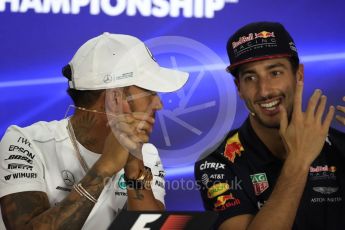 World © Octane Photographic Ltd. Formula 1 - Abu Dhabi Grand Prix – Thursday Driver Press Conference – Part 1. Lewis Hamilton - Mercedes AMG Petronas and Daniel Ricciardo - Red Bull Racing. Yas Marina Circuit, Abu Dhabi. Thursday 23rd November 2017. Digital Ref: 1997LB1D1453