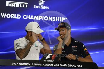 World © Octane Photographic Ltd. Formula 1 - Abu Dhabi Grand Prix – Thursday Driver Press Conference – Part 1. Lewis Hamilton - Mercedes AMG Petronas and Daniel Ricciardo - Red Bull Racing. Yas Marina Circuit, Abu Dhabi. Thursday 23rd November 2017. Digital Ref: 1997LB2D7484