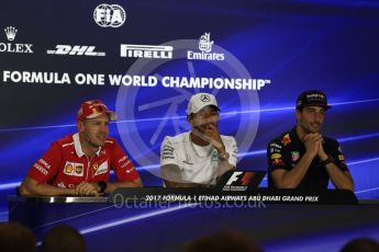 World © Octane Photographic Ltd. Formula 1 - Abu Dhabi Grand Prix – Thursday Driver Press Conference – Part 1. Lewis Hamilton - Mercedes AMG Petronas, Daniel Ricciardo - Red Bull Racing and Sebastian Vettel - Scuderia Ferrari. Yas Marina Circuit, Abu Dhabi. Thursday 23rd November 2017. Digital Ref: 1997LB2D7508