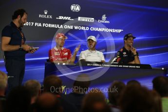 World © Octane Photographic Ltd. Formula 1 - Abu Dhabi Grand Prix – Thursday Driver Press Conference – Part 1. Lewis Hamilton - Mercedes AMG Petronas, Daniel Ricciardo - Red Bull Racing and Sebastian Vettel - Scuderia Ferrari. Yas Marina Circuit, Abu Dhabi. Thursday 23rd November 2017. Digital Ref: 1997LB2D7639