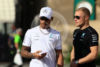 World © Octane Photographic Ltd. Formula 1 - Abu Dhabi Grand Prix - Thursday Setup. Lewis Hamilton and Valtteri Bottas- Mercedes AMG Petronas F1 W08 EQ Energy+. Yas Marina Circuit, Abu Dhabi. Thursday 23rd November 2017. Digital Ref: 1996CB1L5144