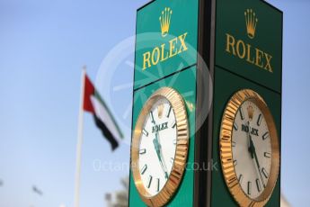 World © Octane Photographic Ltd. Formula 1 - Abu Dhabi Grand Prix - Thursday Setup. Rolex clock and UAE flag. Yas Marina Circuit, Abu Dhabi. Thursday 23rd November 2017. Digital Ref:1996CB5D9093