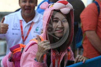 World © Octane Photographic Ltd. Formula 1 - Abu Dhabi Grand Prix - Thursday Setup. Sahara Force India VJM10 "PInk Panther" fan. Yas Marina Circuit, Abu Dhabi. Thursday 23rd November 2017. Digital Ref: 1996CB5D9118