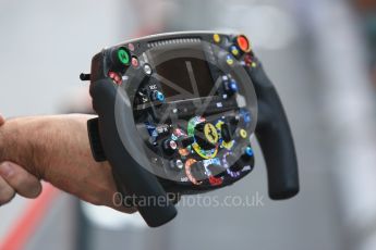 World © Octane Photographic Ltd. Formula 1 - Abu Dhabi Grand Prix - Thursday Setup. Jock Clear – Chief Engineer - Scuderia Ferrari with Kimi Raikkonen steering wheel. Yas Marina Circuit, Abu Dhabi. Thursday 23rd November 2017. Digital Ref: 1996CB5D9137