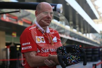 World © Octane Photographic Ltd. Formula 1 - Abu Dhabi Grand Prix - Thursday Setup. Jock Clear – Chief Engineer - Scuderia Ferrari with Kimi Raikkonen steering wheel. Yas Marina Circuit, Abu Dhabi. Thursday 23rd November 2017. Digital Ref: 1996CB5D9140