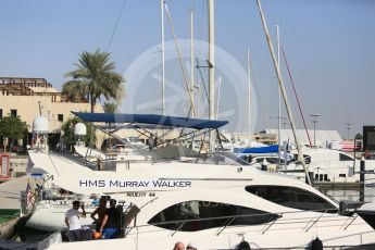 World © Octane Photographic Ltd. Formula 1 - Abu Dhabi Grand Prix - Thursday Setup. HMS Murray Walker and other yachts in the harbour. Yas Marina Circuit, Abu Dhabi. Thursday 23rd November 2017. Digital Ref: 1996CB5D9378