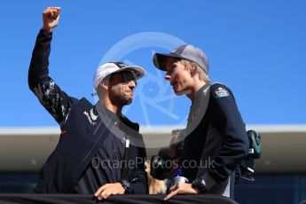 World © Octane Photographic Ltd. Formula 1 - American Grand Prix - Sunday - Drivers Parade. Daniel Ricciardo - Red Bull Racing and Brendon Hartley - Scuderia Toro Rosso. Circuit of the Americas, Austin, Texas, USA. Sunday 22nd October 2017. Digital Ref: 1993LB1D8889