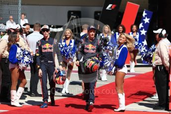 World © Octane Photographic Ltd. Formula 1 - American Grand Prix - Sunday - Grid. Daniil Kvyat and Brendon Hartley- Scuderia Toro Rosso. Circuit of the Americas, Austin, Texas, USA. Sunday 22nd October 2017. Digital Ref: 1993LB1D9239