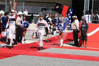 World © Octane Photographic Ltd. Formula 1 - American Grand Prix - Sunday - Grid. Esteban Ocon and Sergio Perez - Sahara Force India. Circuit of the Americas, Austin, Texas, USA. Sunday 22nd October 2017. Digital Ref: 1993LB1D9297