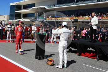 World © Octane Photographic Ltd. Formula 1 - American Grand Prix - Sunday - Grid. Lewis Hamilton - Mercedes AMG Petronas F1 Team and Sebastian Vettel - Scuderia Ferrari. Circuit of the Americas, Austin, Texas, USA. Sunday 22nd October 2017. Digital Ref: 1993LB2D7100