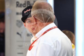 World © Octane Photographic Ltd. Formula 1 - American Grand Prix - Saturday - Practice 3. Max Verstappen - Red Bull Racing RB13 with Helmut Marko. Circuit of the Americas, Austin, Texas, USA. Saturday 21st October 2017. Digital Ref: 1990LB1D5489