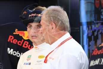 World © Octane Photographic Ltd. Formula 1 - American Grand Prix - Saturday - Practice 3. Max Verstappen - Red Bull Racing RB13 with Helmut Marko. Circuit of the Americas, Austin, Texas, USA. Saturday 21st October 2017. Digital Ref: 1990LB1D5494