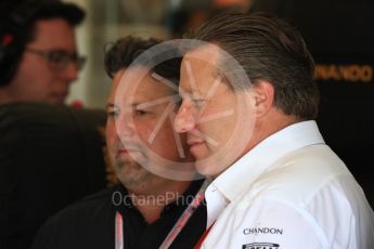 World © Octane Photographic Ltd. Formula 1 - American Grand Prix - Saturday - Practice 3. Zak Brown and Michael Andretti - McLaren Honda. Circuit of the Americas, Austin, Texas, USA. Saturday 21st October 2017. Digital Ref: 1990LB1D6229