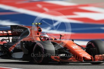 World © Octane Photographic Ltd. Formula 1 - American Grand Prix - Saturday - Qualifying. Stoffel Vandoorne - McLaren Honda MCL32. Circuit of the Americas, Austin, Texas, USA. Saturday 21st October 2017. Digital Ref: 1991LB1D7666