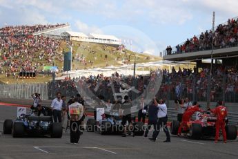 World © Octane Photographic Ltd. Formula 1 - American Grand Prix - Saturday - Qualifying. Lewis Hamilton - Mercedes AMG Petronas F1 W08 EQ Energy+, Sebastian Vettel - Scuderia Ferrari SF70H and Valtteri Bottas. Circuit of the Americas, Austin, Texas, USA. Saturday 21st October 2017. Digital Ref: 1991LB1D7878
