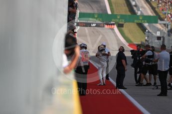 World © Octane Photographic Ltd. Formula 1 - American Grand Prix - Saturday - Qualifying. Lewis Hamilton - Mercedes AMG Petronas F1 W08 EQ Energy+ hugs his brother Nic Hamilton. Circuit of the Americas, Austin, Texas, USA. Saturday 21st October 2017. Digital Ref: 1991LB1D7909