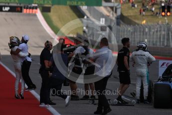 World © Octane Photographic Ltd. Formula 1 - American Grand Prix - Saturday - Qualifying. Lewis Hamilton - Mercedes AMG Petronas F1 W08 EQ Energy+ hugs his brother Nic Hamilton. Circuit of the Americas, Austin, Texas, USA. Saturday 21st October 2017. Digital Ref: 1991LB1D7918
