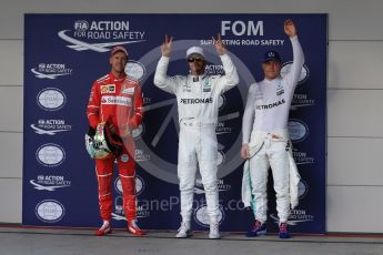 World © Octane Photographic Ltd. Formula 1 - American Grand Prix - Saturday - Qualifying. Lewis Hamilton - Mercedes AMG Petronas F1 W08 EQ Energy+, Sebastian Vettel - Scuderia Ferrari SF70H and Valtteri Bottas. Circuit of the Americas, Austin, Texas, USA. Saturday 21st October 2017. Digital Ref: 1991LB1D8016