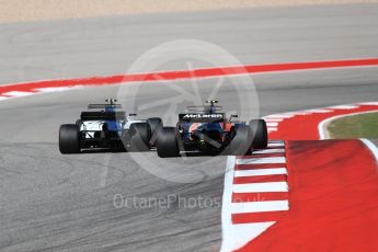 World © Octane Photographic Ltd. Formula 1 - American Grand Prix - Sunday - Race. Lance Stroll - Williams Martini Racing FW40 and Stoffel Vandoorne - McLaren Honda. Circuit of the Americas, Austin, Texas, USA. Sunday 22nd October 2017. Digital Ref: 1994LB1D0005