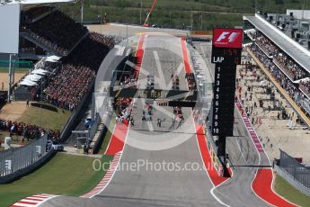 World © Octane Photographic Ltd. Formula 1 - American Grand Prix - Sunday - Race. Lewis Hamilton - Mercedes AMG Petronas F1 W08 EQ Energy+ starts on pole, with Usain Bolt signature move. Circuit of the Americas, Austin, Texas, USA. Sunday 22nd October 2017. Digital Ref: 1994LB2D7145