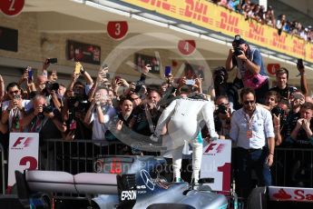World © Octane Photographic Ltd. Formula 1 - American Grand Prix - Sunday - Race Podium. Lewis Hamilton - Mercedes AMG Petronas F1 W08 EQ Energy+. Circuit of the Americas, Austin, Texas, USA. Sunday 22nd October 2017. Digital Ref: 1995LB1D0217