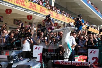 World © Octane Photographic Ltd. Formula 1 - American Grand Prix - Sunday - Race Podium. Lewis Hamilton - Mercedes AMG Petronas F1 W08 EQ Energy+. Circuit of the Americas, Austin, Texas, USA. Sunday 22nd October 2017. Digital Ref: 1995LB1D0248