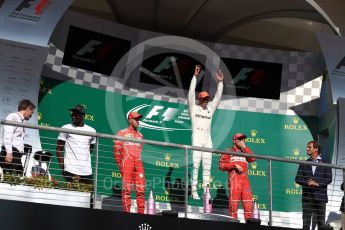 World © Octane Photographic Ltd. Formula 1 - American Grand Prix - Sunday - Race Podium. Lewis Hamilton - Mercedes AMG Petronas F1 W08 EQ Energy+, Sebastian Vettel and Kimi Raikkonen - Scuderia Ferrari SF70H. Circuit of the Americas, Austin, Texas, USA. Sunday 22nd October 2017. Digital Ref: 1995LB1D0468